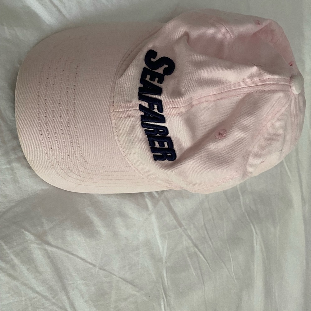 CAMP SEAFARER Vintage Baseball cap. Warm soft pink with navy letters